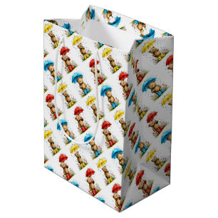Bolsa De Regalo Mediana Osos Lindos en Chanclos con Paraguas Caprichosos