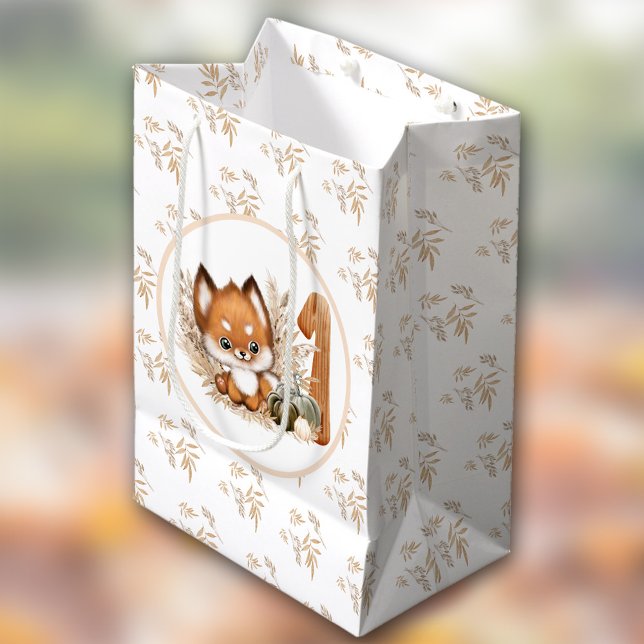 Bolsa De Regalo Mediana Otoño 1º cumpleaños Cute Fox (Fall Autumn 1st Birthday Cute Fox Medium Gift Bag)
