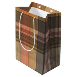 Bolsa De Regalo Mediana Otoño Brown y Naranja Plaid