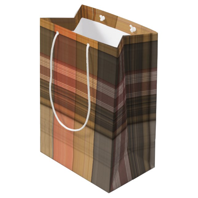 Bolsa De Regalo Mediana Otoño Brown y Naranja Plaid (Angulo reverso)