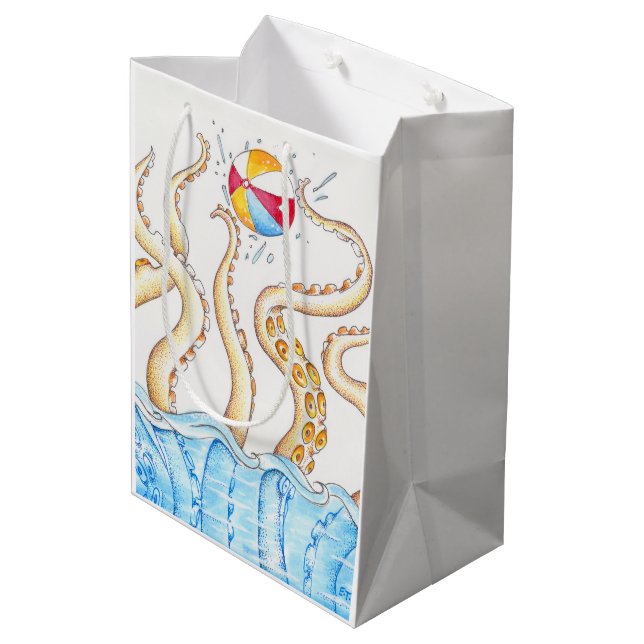 Bolsa De Regalo Mediana Otopus Jugando A La Bola De Playa (Angulo reverso)