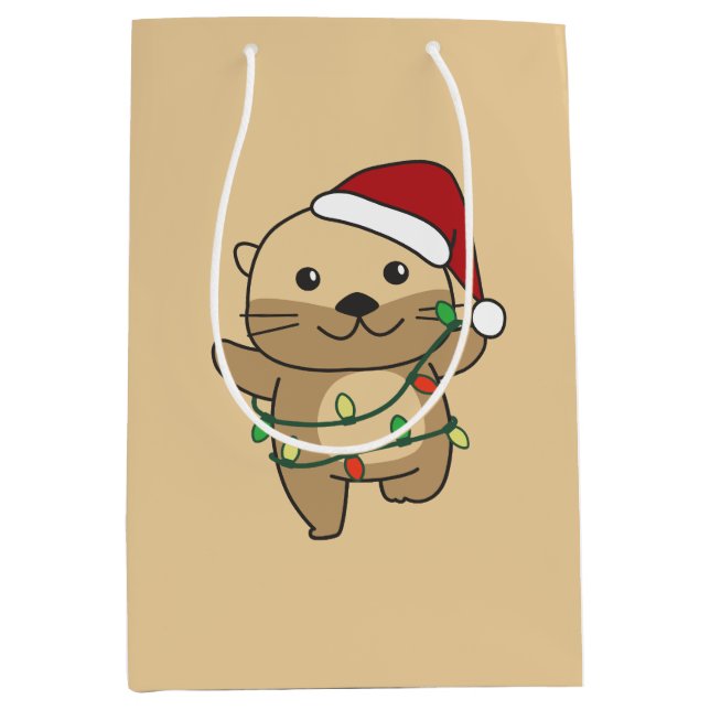 Bolsa De Regalo Mediana Otter Navidades Animales de invierno Holiday Otter (Anverso)