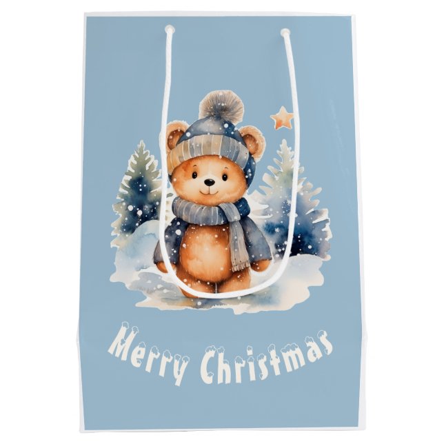 Bolsa De Regalo Mediana Ours en peluche dans la forêt, personnalisé (Reverso)