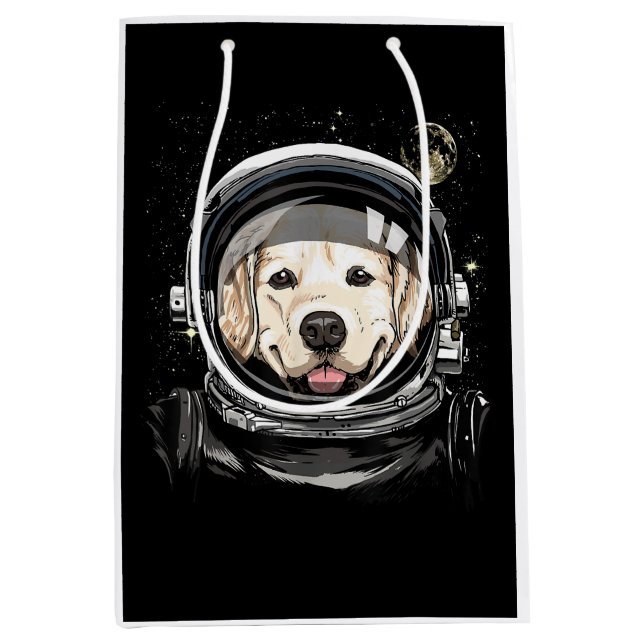 Bolsa De Regalo Mediana Outer Space Astronaut Golden Retriever Lover Pet D (Anverso)