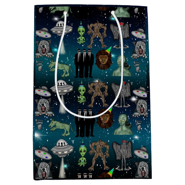 Bolsa De Regalo Mediana OVNI, Alien, cumpleaños criptolítico de pie grande (Anverso)