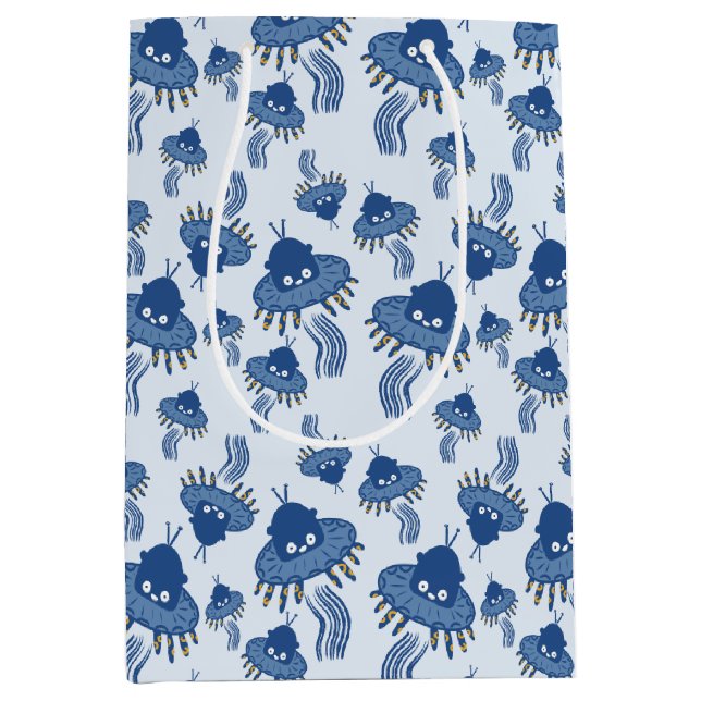 Bolsa De Regalo Mediana OVNI azul kawaii (Anverso)