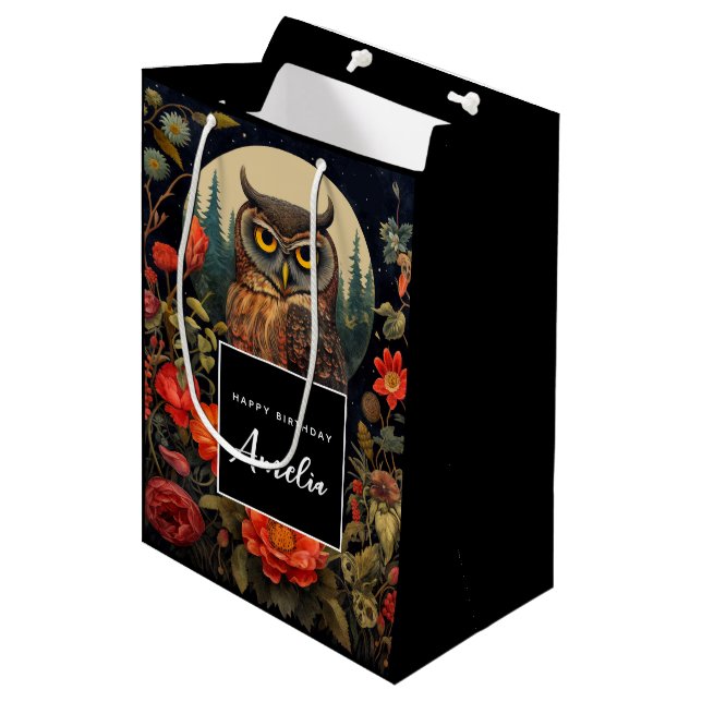 Bolsa De Regalo Mediana Owl at Night with a Full Moon Birthday (Angulo Anverso)