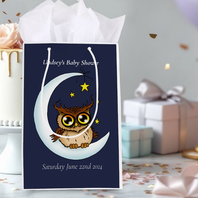 Bolsa De Regalo Mediana Owl Moon Blue Cute Stars Baby Shower (Subido por el creador)