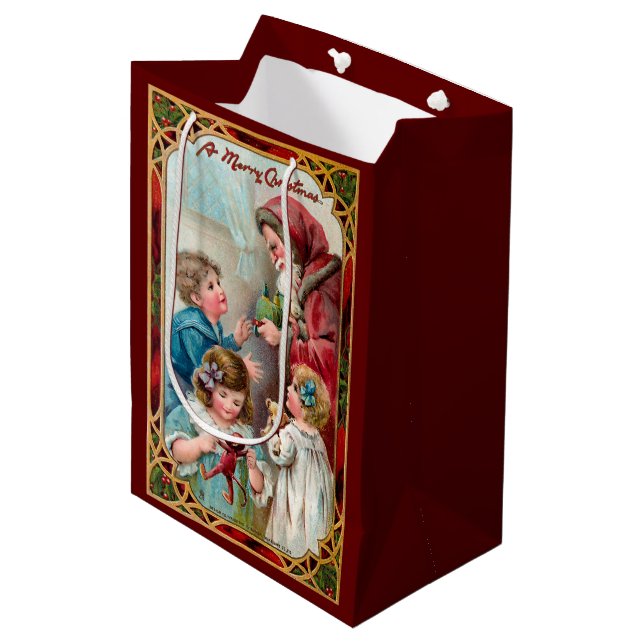 Bolsa De Regalo Mediana Padre Navidad con hijos (Angulo Anverso)