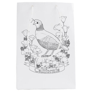 Bolsa De Regalo Mediana Página de Coloración de Aves y Flores del Estado d