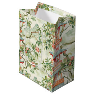 Bolsa De Regalo Mediana Pagoda asiática acuarela en paisaje verde (1)
