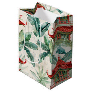 Bolsa De Regalo Mediana Pagoda asiática acuarela en paisaje verde (2)