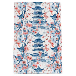 Bolsa De Regalo Mediana Pagoda china acuarela con flores de cerezo (5)