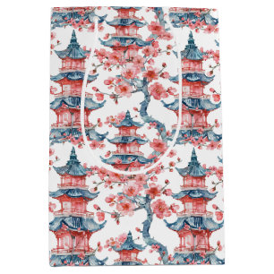 Bolsa De Regalo Mediana Pagoda china acuarela con flores de cerezo (6)