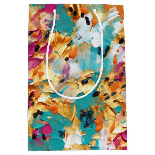 Bolsa De Regalo Mediana Paint Aqua Gold Paint Leopard Paint (Anverso)