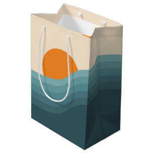 Bolsa De Regalo Mediana Paisaje abstracto de puesta de sol de estilo retro