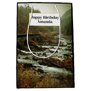 Bolsa De Regalo Mediana Paisaje de bosque otoñal y río