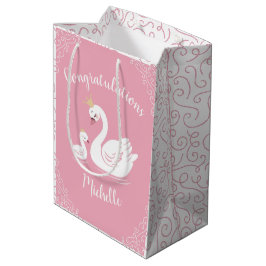 Bolsa De Regalo Mediana Pájaro de Baby Shower con tema de la corona rosa