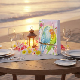 Bolsa De Regalo Mediana Pájaros de amor acuarela con flores rosas