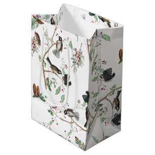 Bolsa De Regalo Mediana Pájaros de pollo Berries y Pinecones