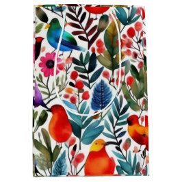 Bolsa De Regalo Mediana Pájaros florales y coloridos