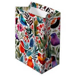 Bolsa De Regalo Mediana Pájaros florales y coloridos