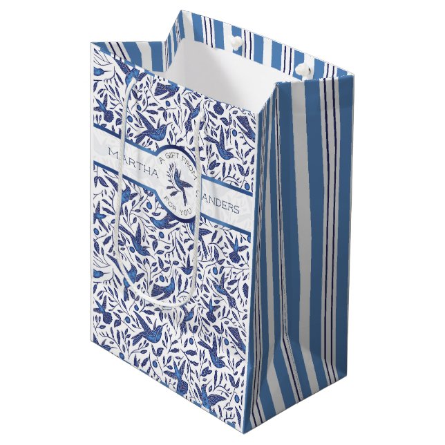 Bolsa De Regalo Mediana Pájaros personalizados del azul de Delft (Angulo Anverso)