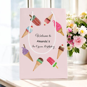 Bolsa De Regalo Mediana Paletas de Conos de Helado Fiesta Rosa
