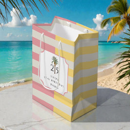 Bolsa De Regalo Mediana Palm Beach Pastel Stripe Tropical Birthday