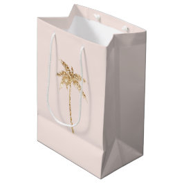 Bolsa De Regalo Mediana Palm Tree Tropical Purpurina Oro