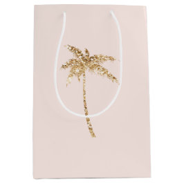 Bolsa De Regalo Mediana Palm Tree Tropical Purpurina Oro