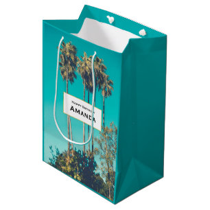 Bolsa De Regalo Mediana Palm Trees Tropicales California Retro Cumpleaños