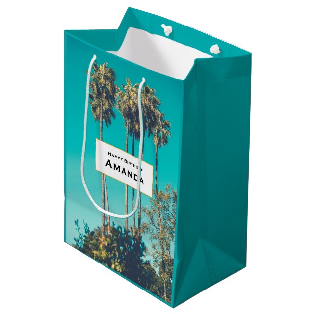 Bolsa De Regalo Mediana Palm Trees Tropicales California Retro Cumpleaños (Angulo Anverso)