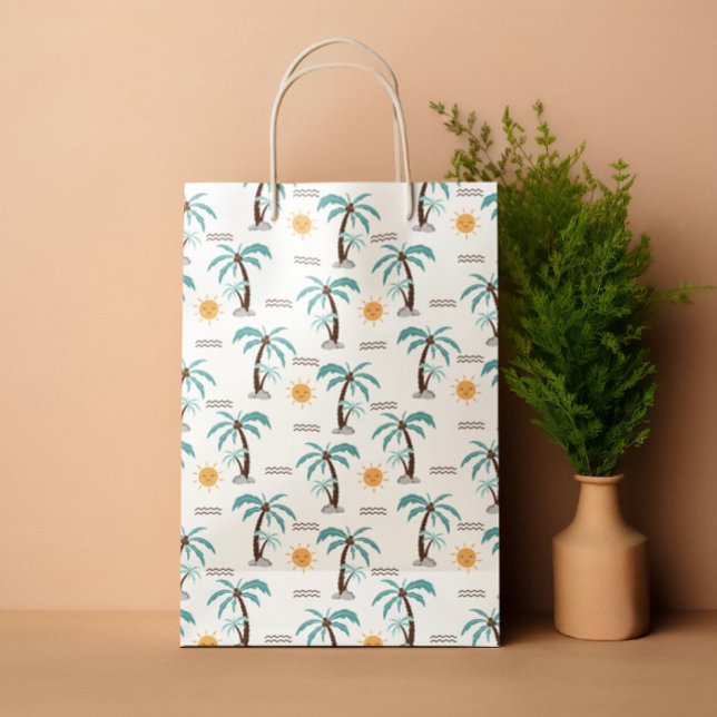 Bolsa De Regalo Mediana Palmeras de verano azul pastel (Summer palms pastel blue medium gift bag)
