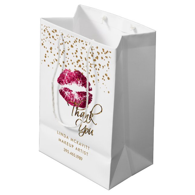 Bolsa De Regalo Mediana Palo de labios en blanco del Purpurina rosado cali (Angulo reverso)