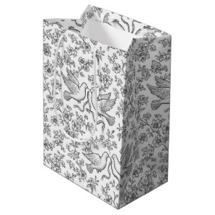 Bolsa De Regalo Mediana Palomas de boda plateadas con cintas y flores