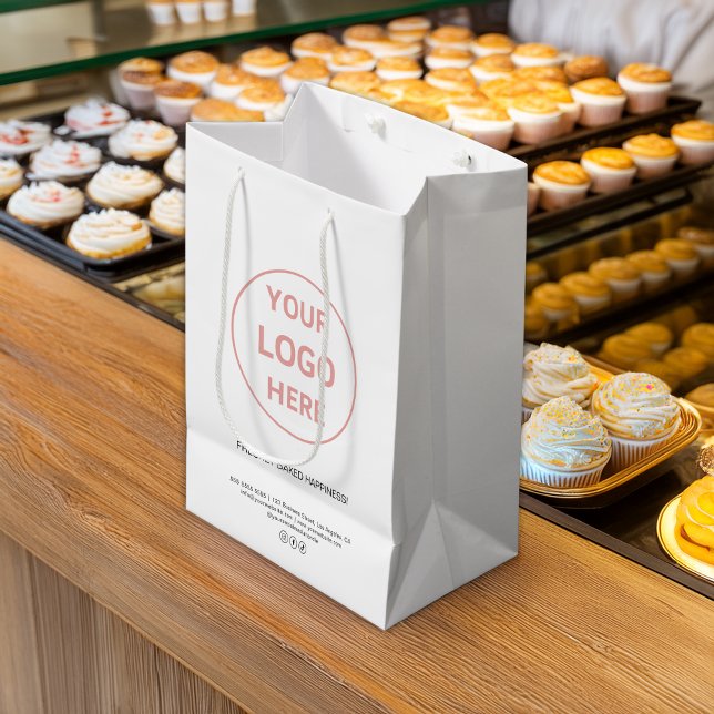 Bolsa De Regalo Mediana Panadería con logotipo Personalizado moderno (Modern Custom Logo Bakery Medium Gift Bag)