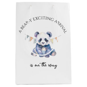 Bolsa De Regalo Mediana Panda de bebé acuarela con banderas de amarre