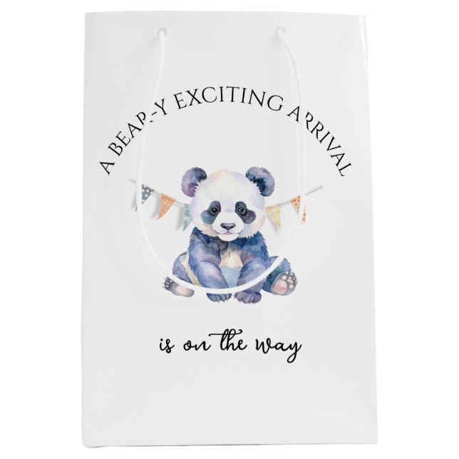 Bolsa De Regalo Mediana Panda de bebé acuarela con banderas de amarre (Anverso)