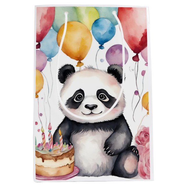 Bolsa De Regalo Mediana Panda lindo con globos (Anverso)