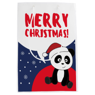 Bolsa De Regalo Mediana Panda Navidades Nieve Animales De Invierno Pandas 