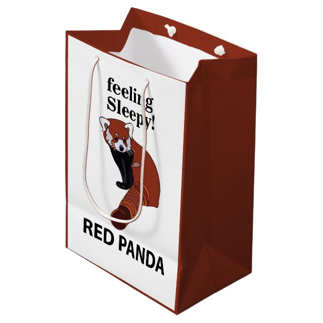 Bolsa De Regalo Mediana Panda Rojo Sensándose Sleepy Funny Panda Rojo (Angulo Anverso)