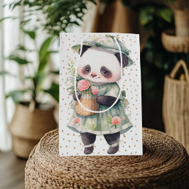 Bolsa De Regalo Mediana Panda verde Floral Lámina de Bebé
