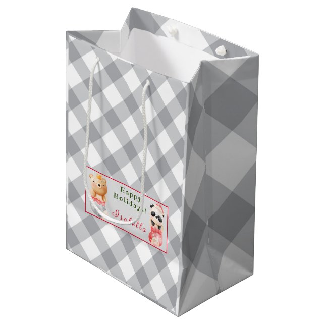 Bolsa De Regalo Mediana Panda y nombre del Personalizar del oso (Angulo Anverso)