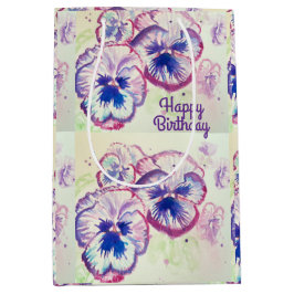 Bolsa De Regalo Mediana Pansy Pansies Flor Púrpura Floral Rosa