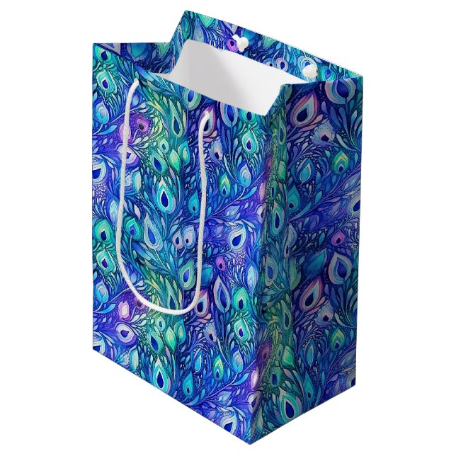 Bolsa De Regalo Mediana Pañuelas de pavo real morado azul (Angulo Anverso)