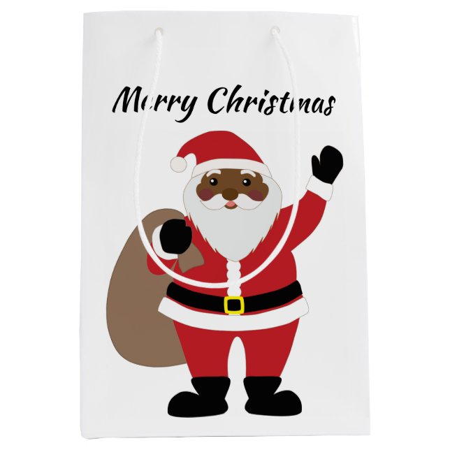 Bolsa De Regalo Mediana Papá Noel afroamericano Feliz Navidad (Anverso)