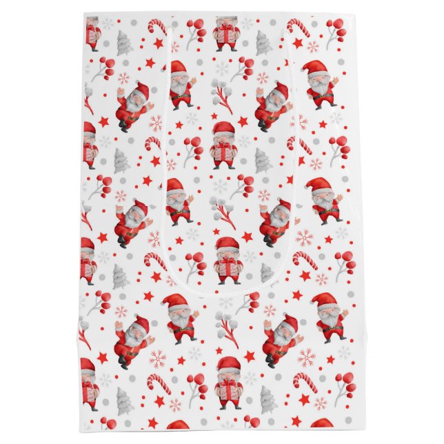 Bolsa De Regalo Mediana Papá Noel caprichoso, canes de caramelo, árboles,  (Reverso)