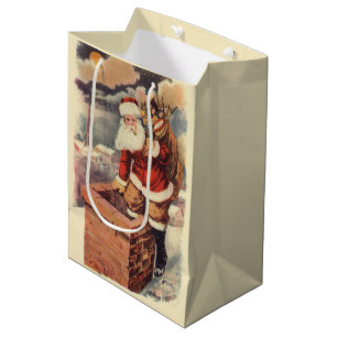 Bolsa De Regalo Mediana Papá Noel Victoriano de Navidad Vintage en Chimene