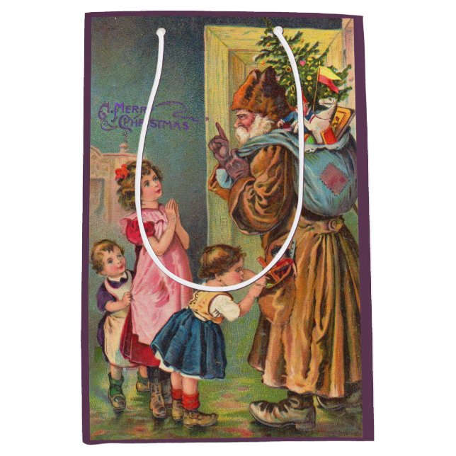 Bolsa De Regalo Mediana Papá Noel victoriano y los niños Feliz Navidad (Anverso)